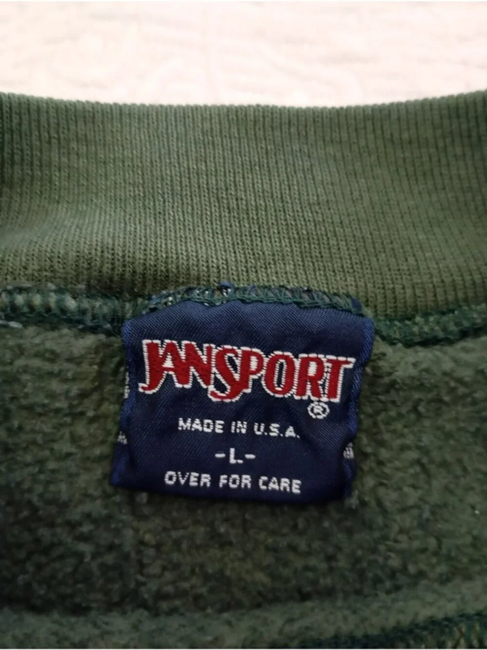 Vintage Jansport Manhattan College Green Sweatshirt Ribbed Crewneck L USA-Made - Picture 2 of 8